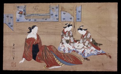 Nikuhitsu ukiyo-e: Kurtisane und zwei Begleiterinnen, ca. 1735 von Okumura Masanobu